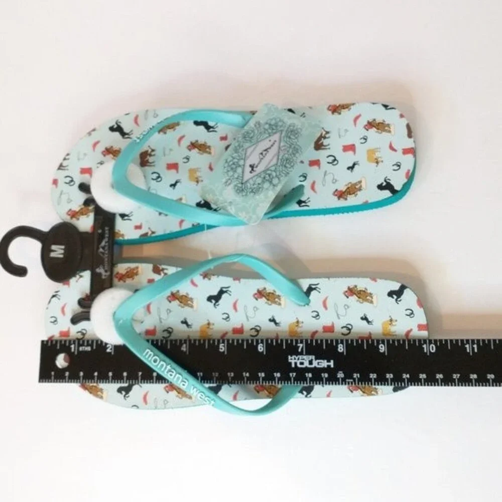 Montana West Size M Thong Flip-Flops Cowgirl Western Rodeo Horses NWT